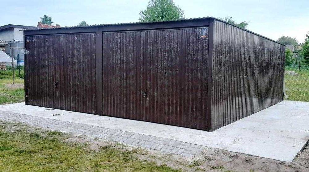Garaż blaszany blaszak 6x6 spad do tyłu bramy uchylne