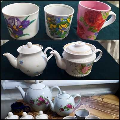 Посуда, фаянс: чайники (Китай), чашки для кофе.