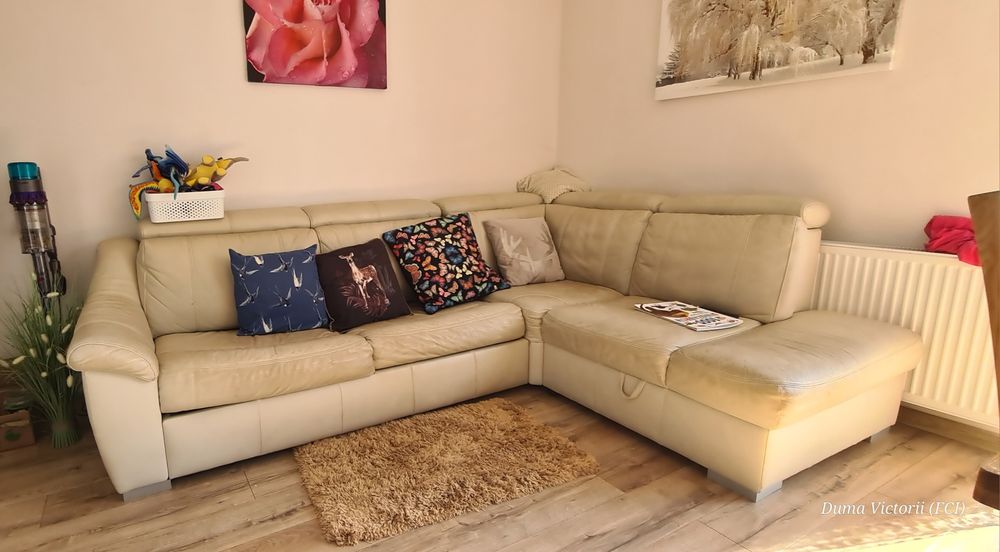 Narożnik  z funkcją spania,skóra naturalna