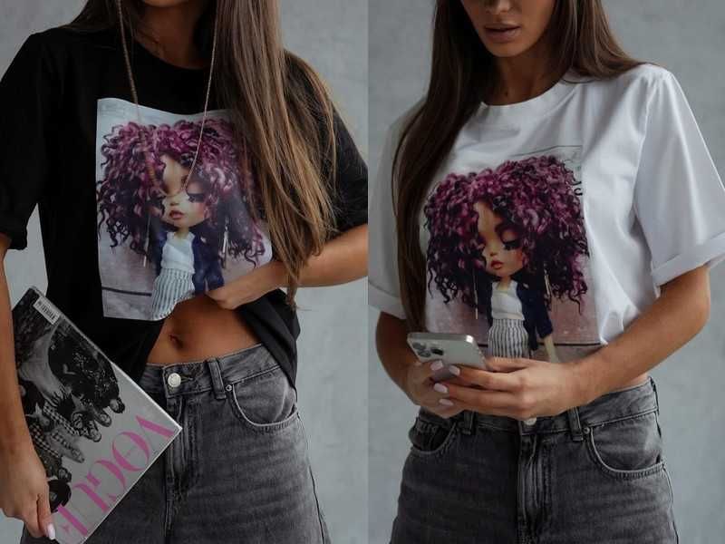 Bocca beżowy t-shirt z piękna aplikacją dziewczynka