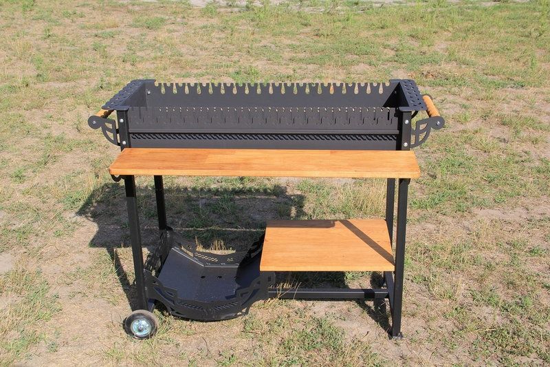 Мангал 4мм семейный Армада с дубовыми полками и дровницей. Жаровня 1м