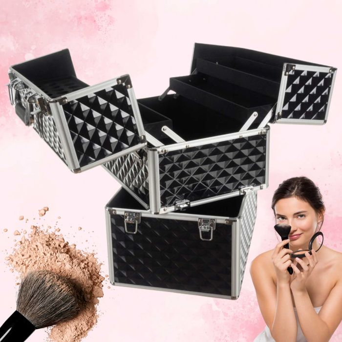 Walizka kuferek organizer kosmetyczny na kosmetyki 3D czarny