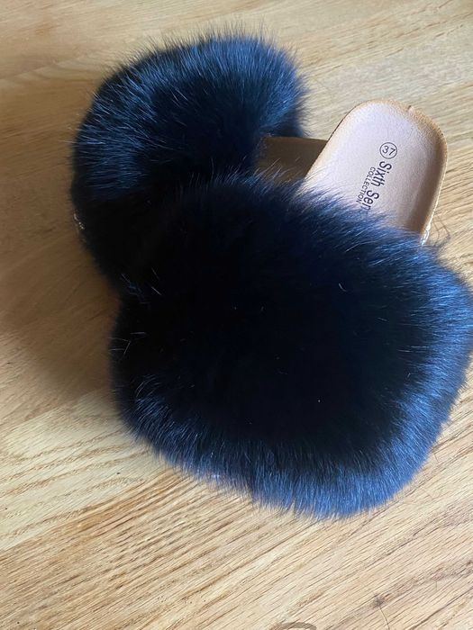 Klapki Espadryle z naturalnym futrem z lisa 38