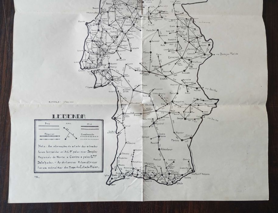 Antigo mapa ACP mapa esquemático do estado das estradas Inverno de 1932