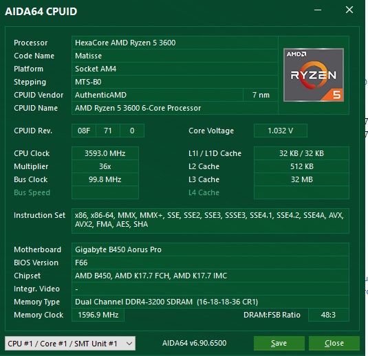 Комплект AMD Ryzen 5 3600 + Gigabyte B450 Aorus PRO (AM4. AMD B450)