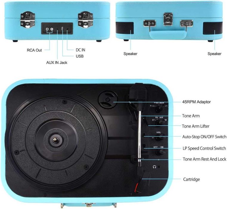 PIĘKNY GRAMOFON w Walizce RETRO z LAT 50-tych! Bluetooth USB -nowy gw.