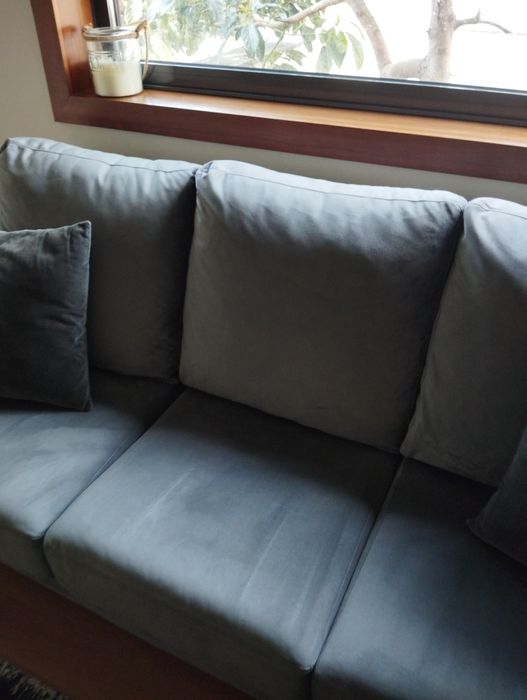 Sofá Grande Cinzento 3 Lugares Veludo