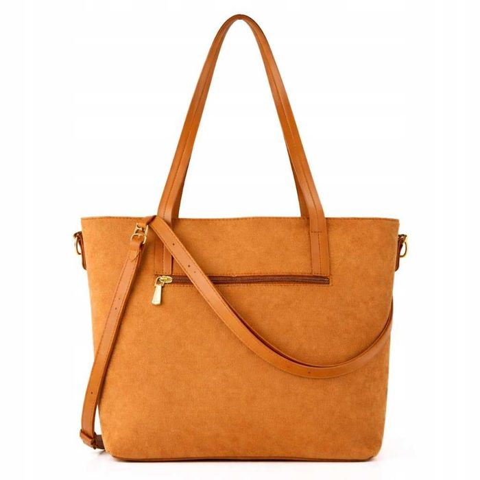 Torebka MONNARI Brązowa Shopper A4 Duża Elegancka Na Ramię Zamsz