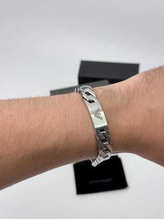 Браслет Emporio Armani чоловічий із нержавіючої сталі сріблястий ланцюг Premium, браслет арман