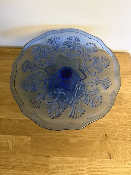 Ząbkowice patera kobaltowa tortownica liść kobalt