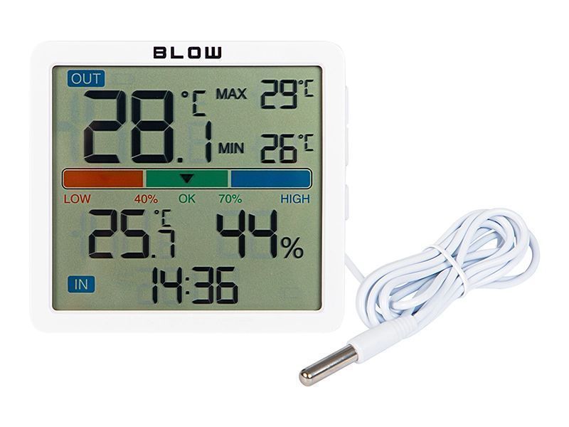 Termohigrometr BLOW TH306 biały termometr wilgotność + sonda na kablu
