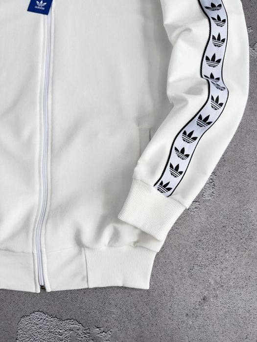 Олімпійка Adidas з лампасами чоловіча біла, чорна | Кофта на замку Адидас лампас мужская черная, белая