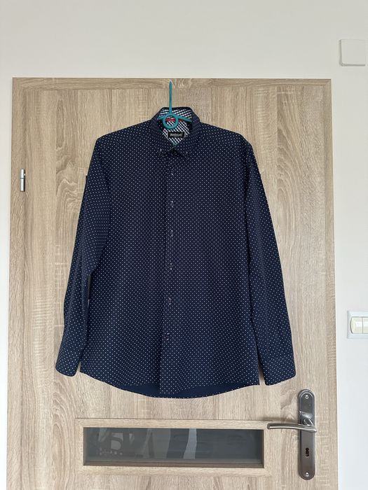 Koszula męska granatowa w białe kropki Wiliński Slim fit M