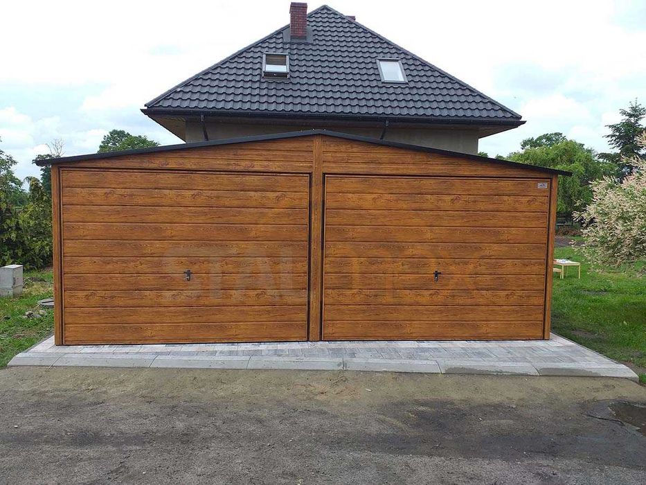 Garaż blaszany dwuspadowy / garaż 6x5 / drewnopodobny złoty dąb