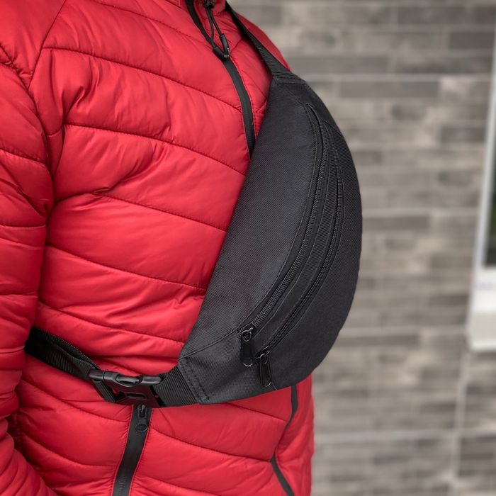 Нагрудна поясна сумка на 3 відділення чорна через плече бананка Saturn