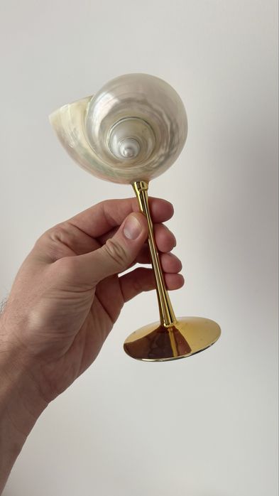 Kieliszki muszle masa perłowa złota stópka do szampana drinków NOWE