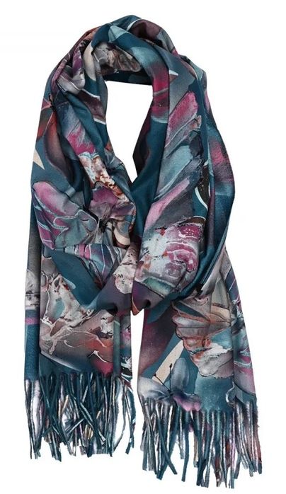 Szalik Damski Jesień Zima Motyle Na Prezent Z Frędzlami Rc3-2 Turkus