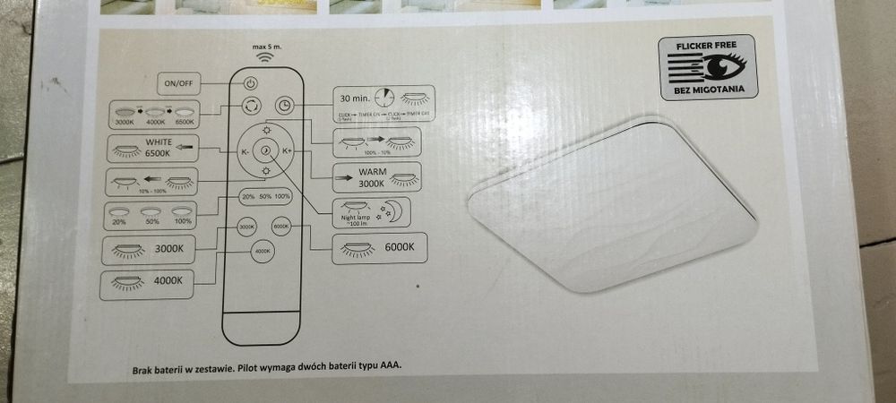 Plafon LED Polux  kwadrat  36W z pilotem