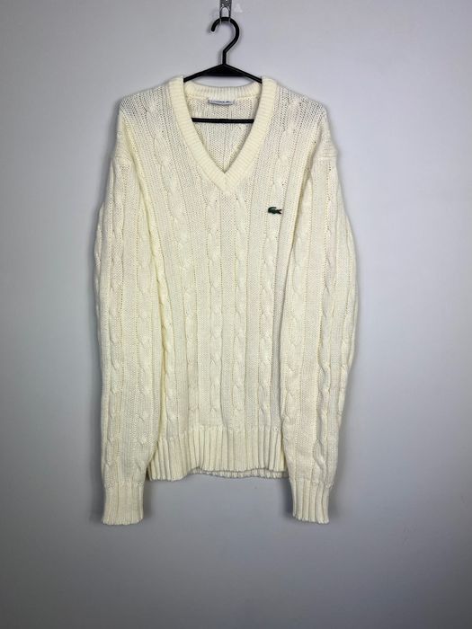 Sweter Warkocz Lacoste Small Logo Kremowo Biały