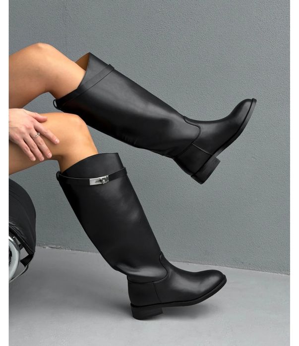 Чорні шкіряні чоботи жокейки з натуральної шкіри