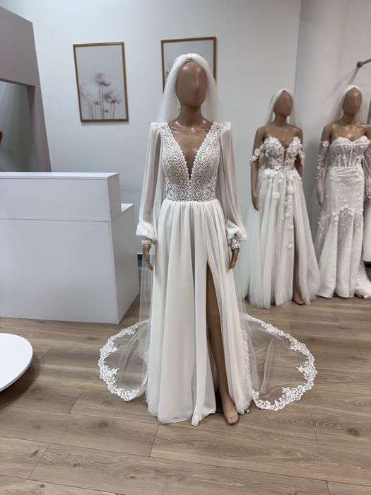 Nowa suknia slubna w stylu Boho, z długim rekawem i koronką 38