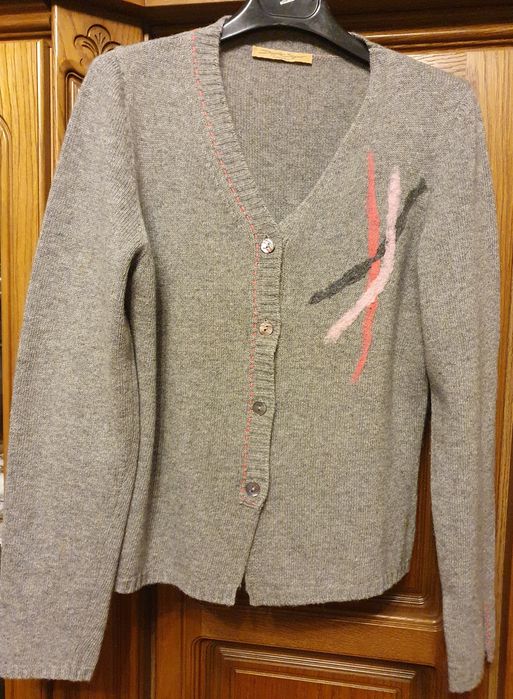 Sweter damski kardigan wełna kaszmir szary, r.40