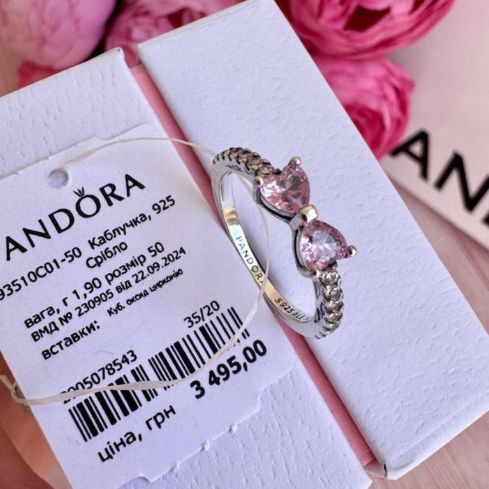 Каблучка Пандора оригінал кільце пандора «Рожевий бант» кольцо