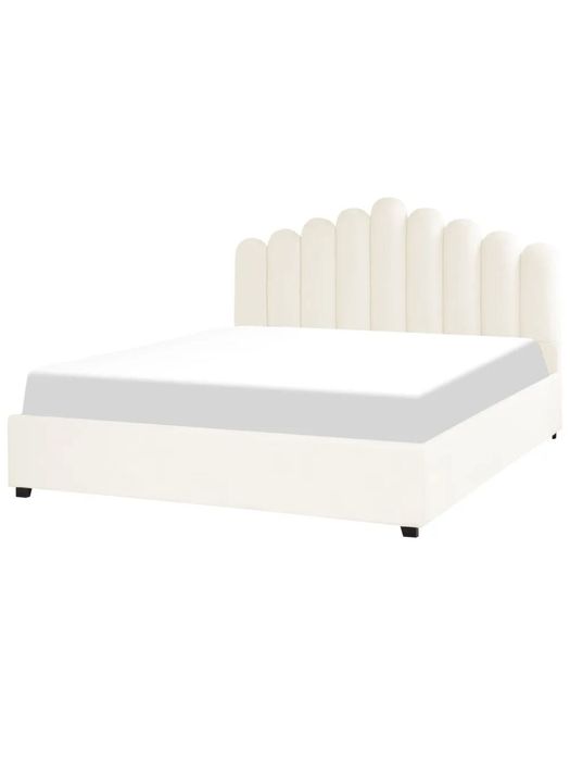 Cama com arrumação Veludo 180 x 200 cm Branco creme + colchão de molas