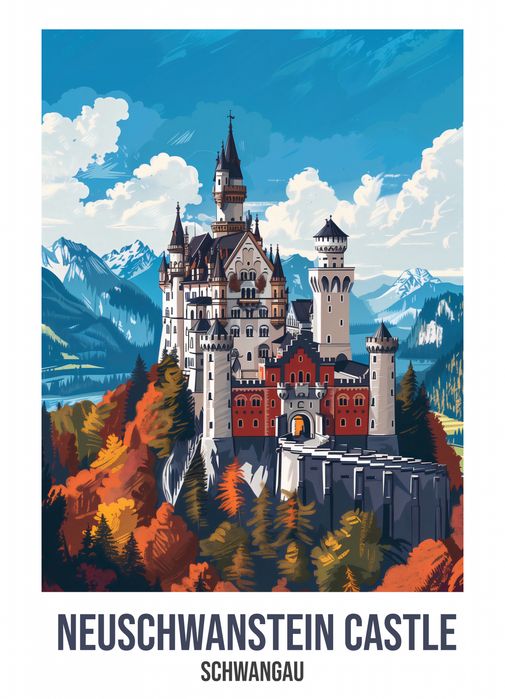 Plakat 13x18cm Neuschwanstein Castle, Schwangau