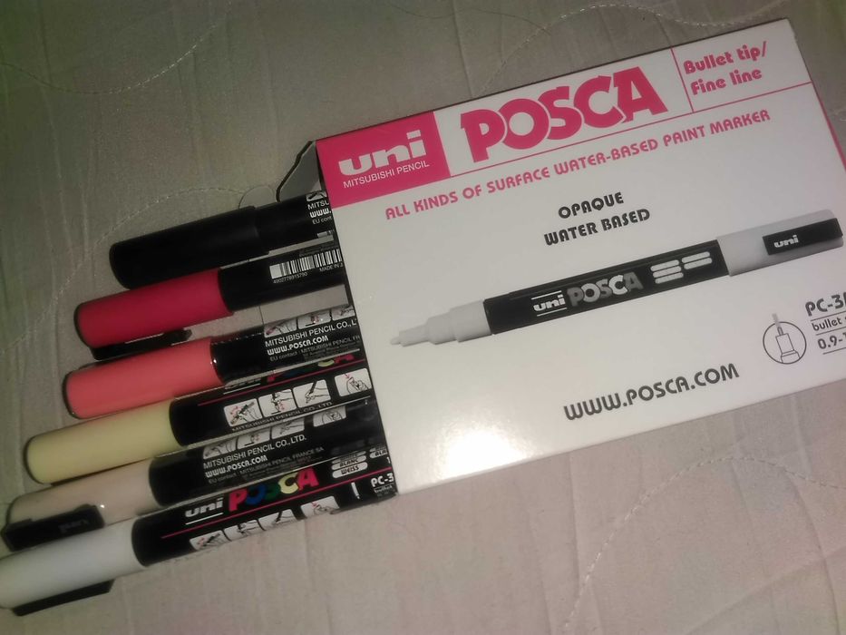 Marker UNI POSCA PC-3M Beżowy Żółty Pomar Czerw. 0,9-1,3mm 4szt.