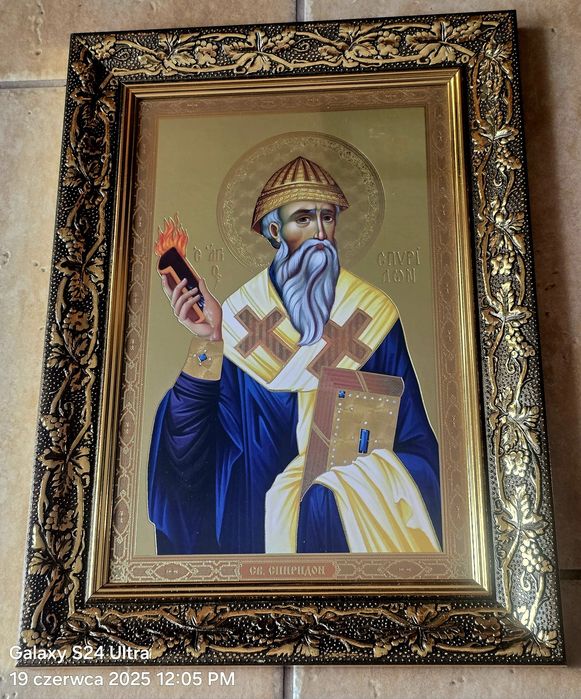 DUŻA Ikona Prawosławna Święty Spirydon z Cypru.