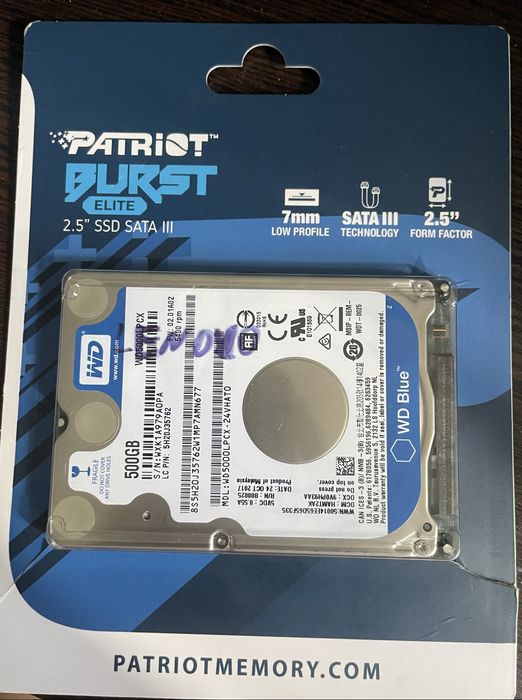 Жесткий диск 2.5" WD Blue 500GB (WD5000LPCX)