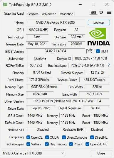 Gigabyte 3080 Gaming OC 10GB LHR