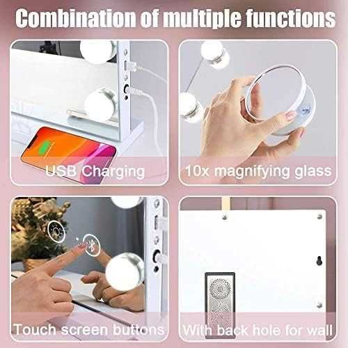 Duże lustro hollywood 80x60cm głośnik 18 diod led usb 3 kolory światła