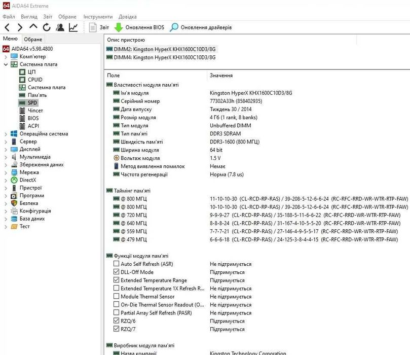 DDR3 Kingston HyperX Fury  8Gb 2x4Gb 1600 MHz  (HX316C10FK2/8)