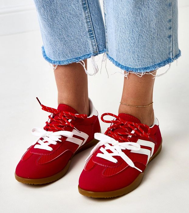 Czerwone sneakersy trampki damskie z wstawką Malkan