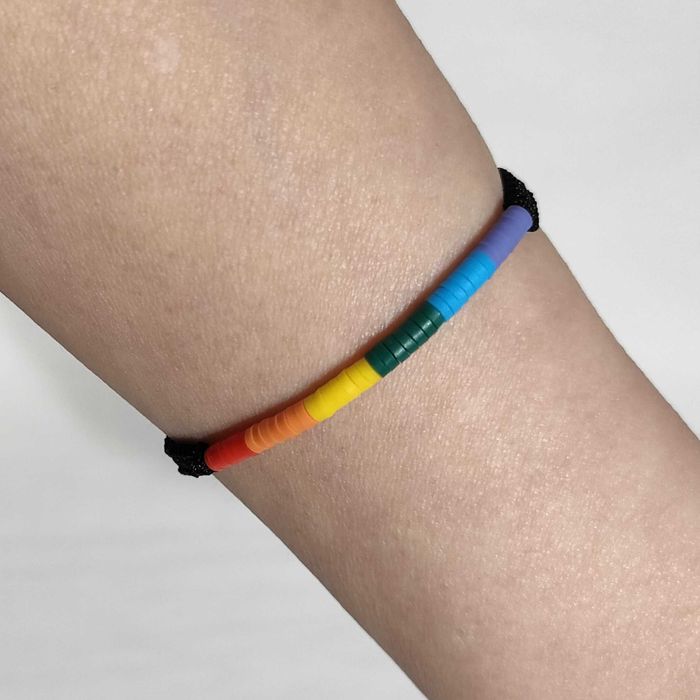 B335 Bransoletka Tęcza tęczowa makrama pleciona Handmade Rękodzieło