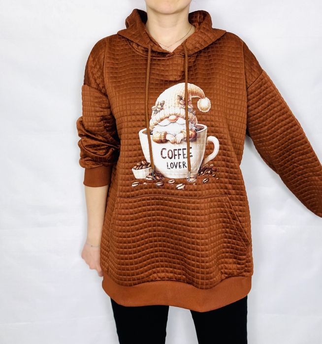 Brązowa pikowana bluza z kapturem L 40