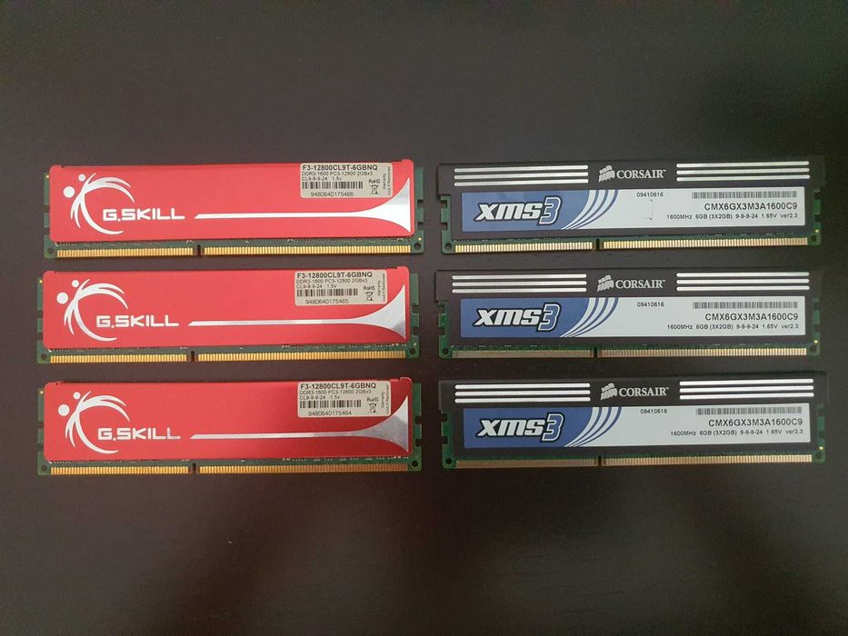 Memória RAM DDR3 1.600Mhz G.Skill 6GB e Corsair 6GB - Total 12GB64284526678914121