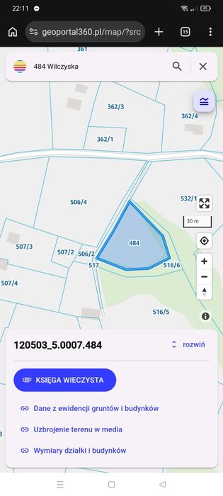 Działka rolna Wilczyska 44 ar