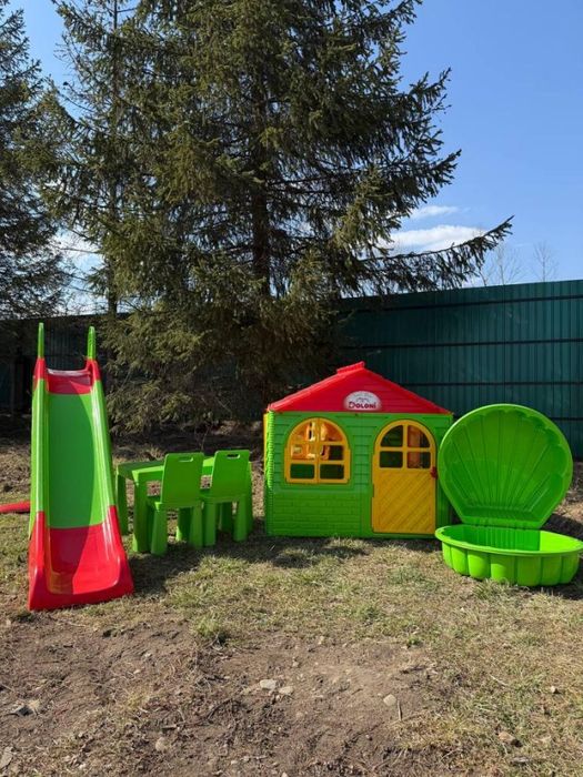 Набір для дітей будиночок гірка,пісочниця з накриттям,Будиночок,гірка