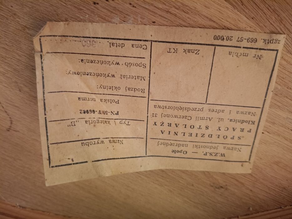 Zestaw drewniany  stół + 2 krzesła PRL 1959 rok