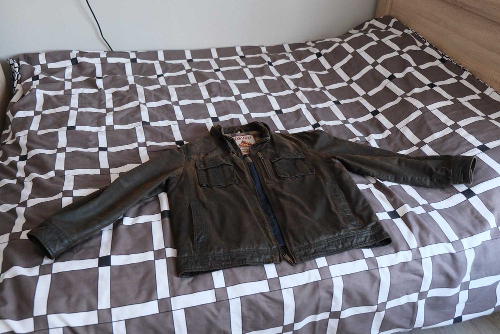 Brązowa kurtka męska - imitacja skóry - rozmiar XL