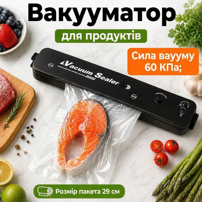Кухонний вакуумний пакувальник харчових продуктів Vacuum Sealer чорний /  Пакувальник вакуумний для їжі