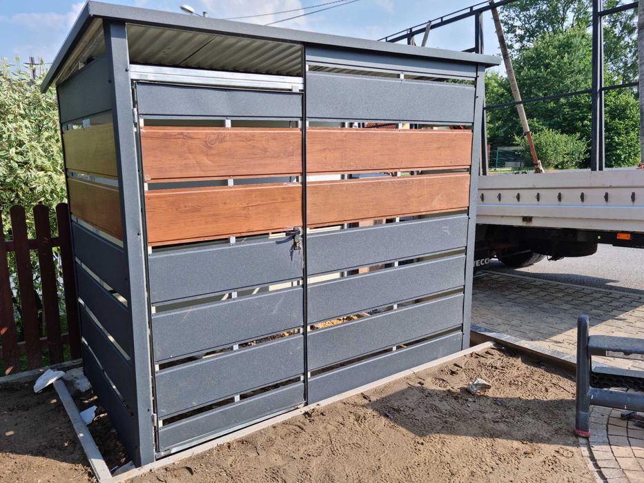 Wiata Śmietnikowa z Paneli HIT GRAFIT + ZŁOTY DĄB Każdy Wymiar