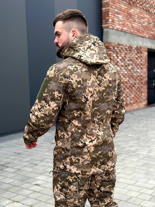 Тактичний костюм SoftShell на флісі піксель