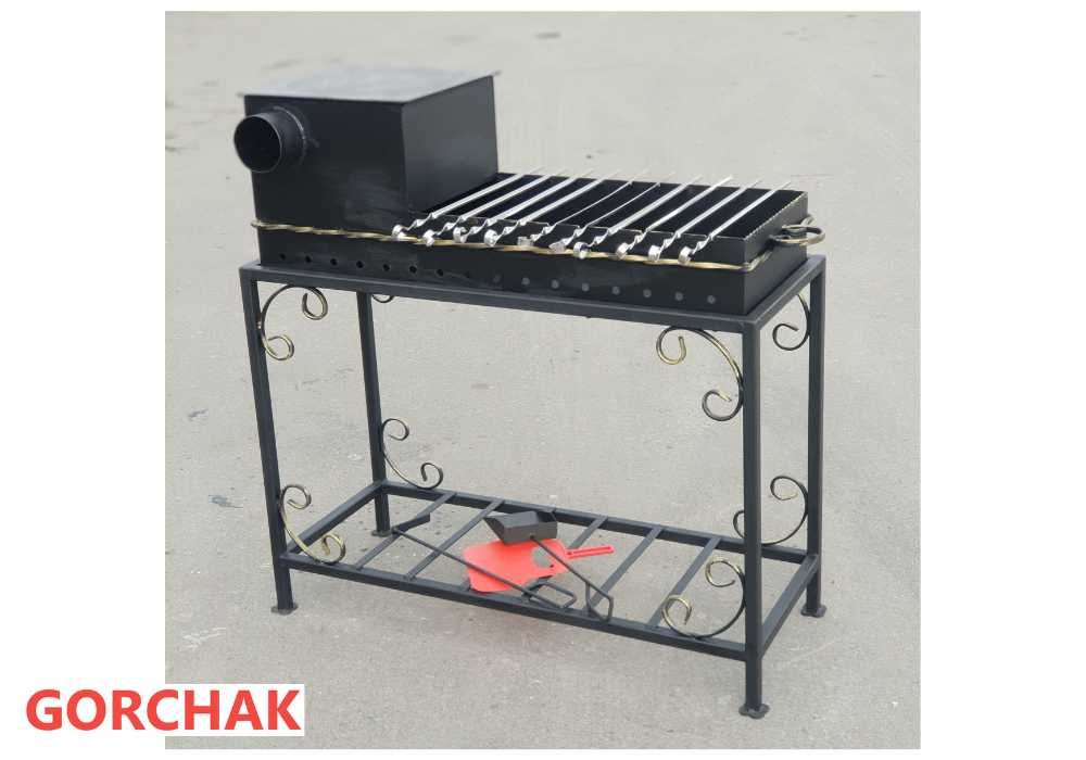 Мангал на 10 шампурів, 4 мм, з пічкою під казан на прямокутній стійці