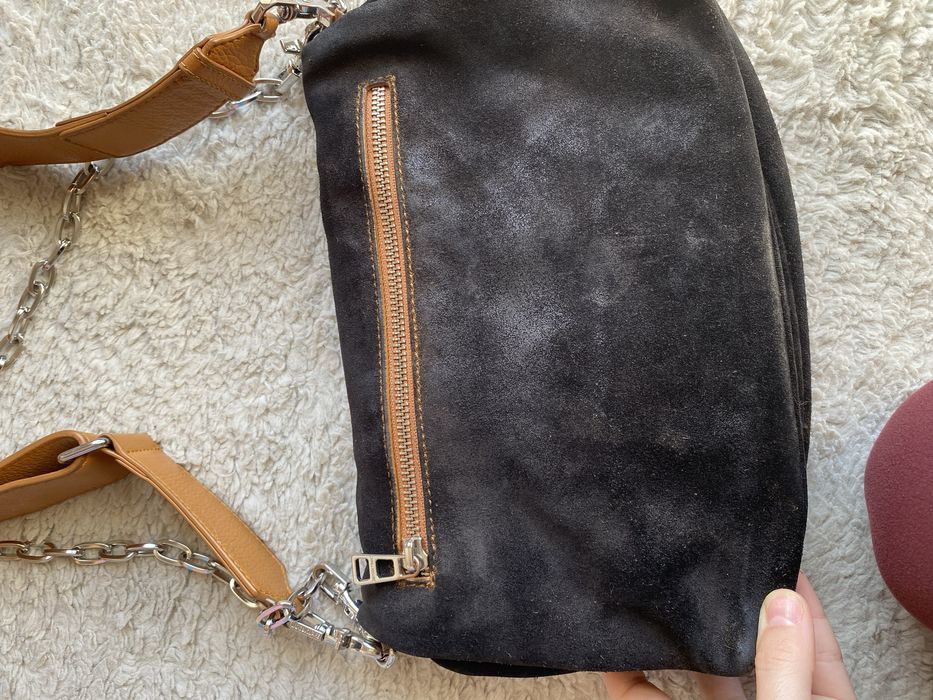Zadig & Voltaire Rocky Bag - Black Leather & Suede with Orange Handle