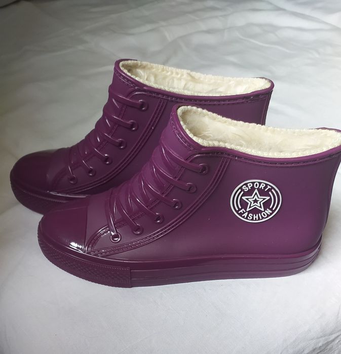 Гумові стильні ботільони з хутром