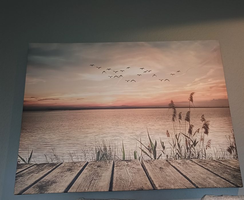 Obraz na płótnie zachód słońca 100x 75 krajobraz woda do salonu